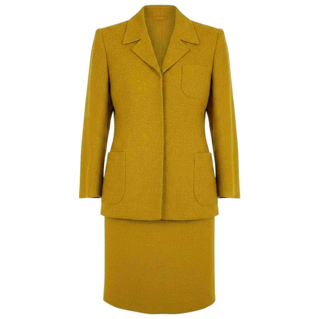 Saint Laurent Set Skirt Suit Tweed Jacket 36 Yellow