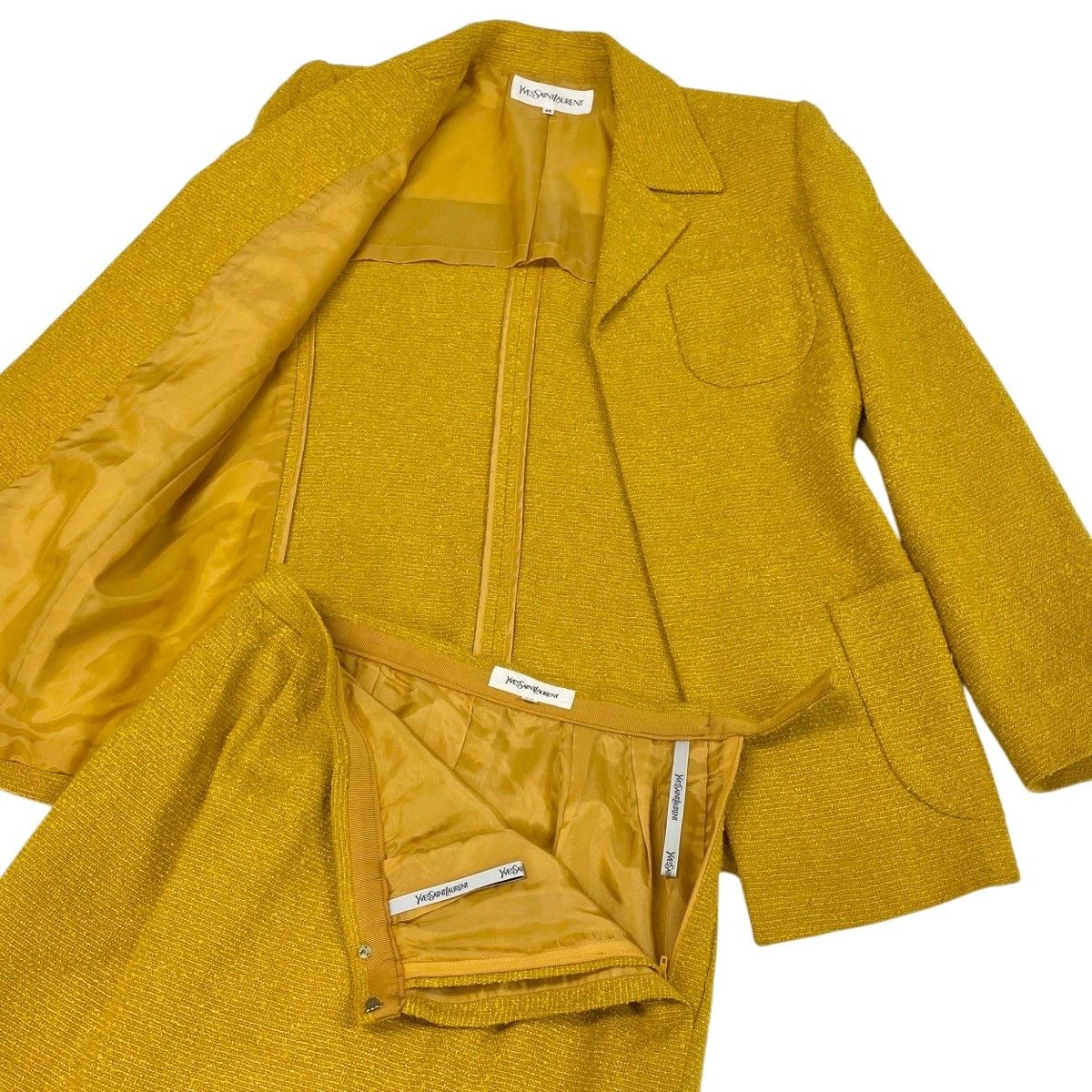 Saint Laurent Set Skirt Suit Tweed Jacket 36 Yellow — view 4