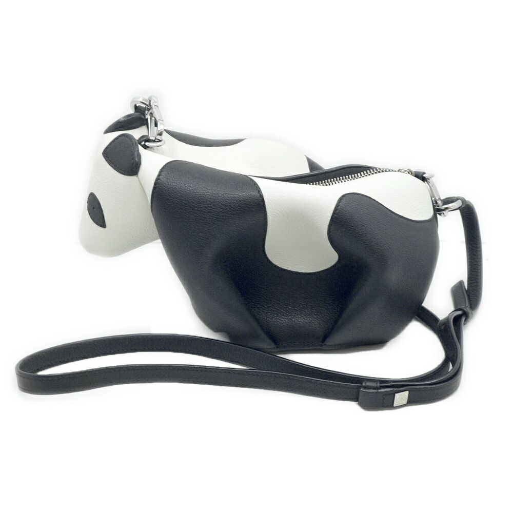 Loewe 199 30 Panda Bag Shoulder Black White Leather Silver