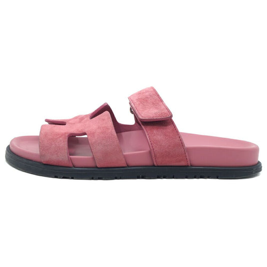Hermes Chypre Sandals Pink Silver Suede Shoes 38