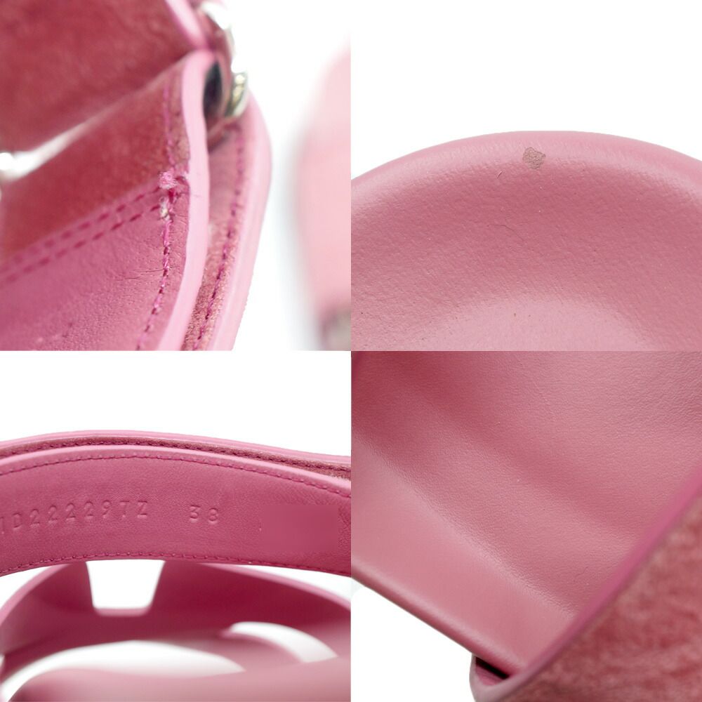 Hermes Chypre Sandals Pink Silver Suede Shoes 38 — view 7