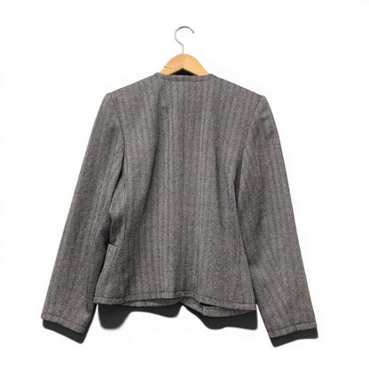 Saint Laurent Collarless Jacket Herringbone Pattern M Black White Wool — view 3