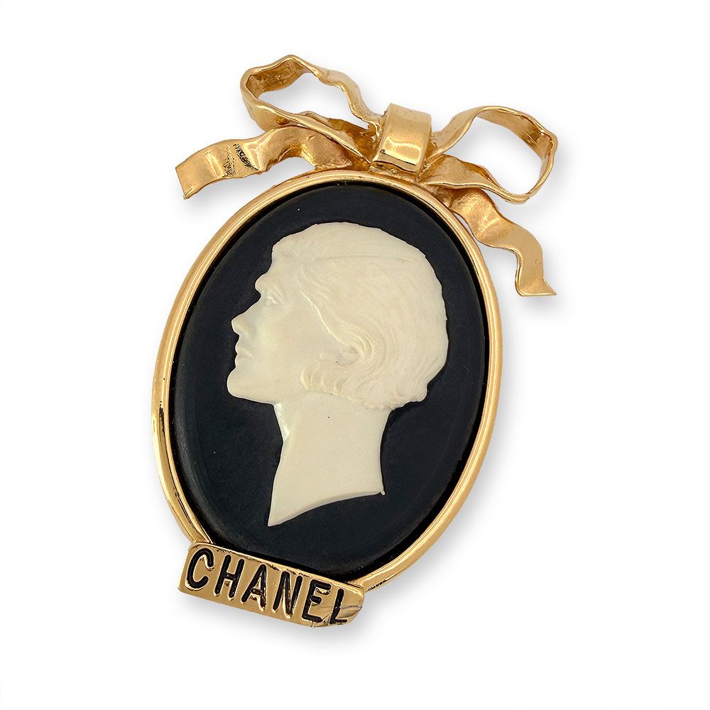 Chanel Coco Cameo Ribbon Motif Brooch Circa