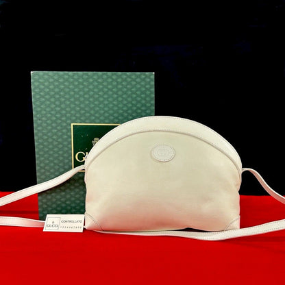 Gucci Vintage GG Logo Leather Mini Shoulder Bag Pochette White