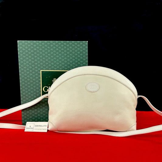 Gucci Vintage GG Logo Leather Mini Shoulder Bag Pochette White