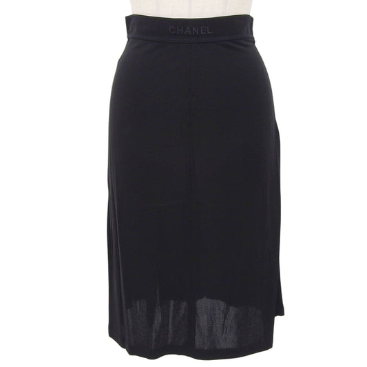 Chanel 97P Boutique Vintage Logo Embroidery Sheer Skirt Black 36