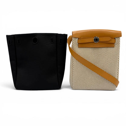 Hermes Herbag TPM Shoulder Bag Toile GM Officier Natural Beige Black