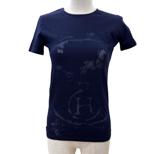 Hermes 100% Cotton Gaultier Era Embossed Carriage Logo Short Sleeve T-Shirt