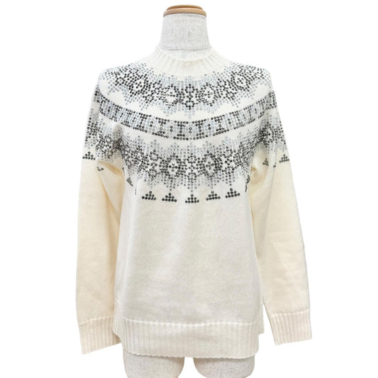 Max Mara Wool Cashmere Rhinestone Decoration Long Sleeve Knit Sweater Ivory