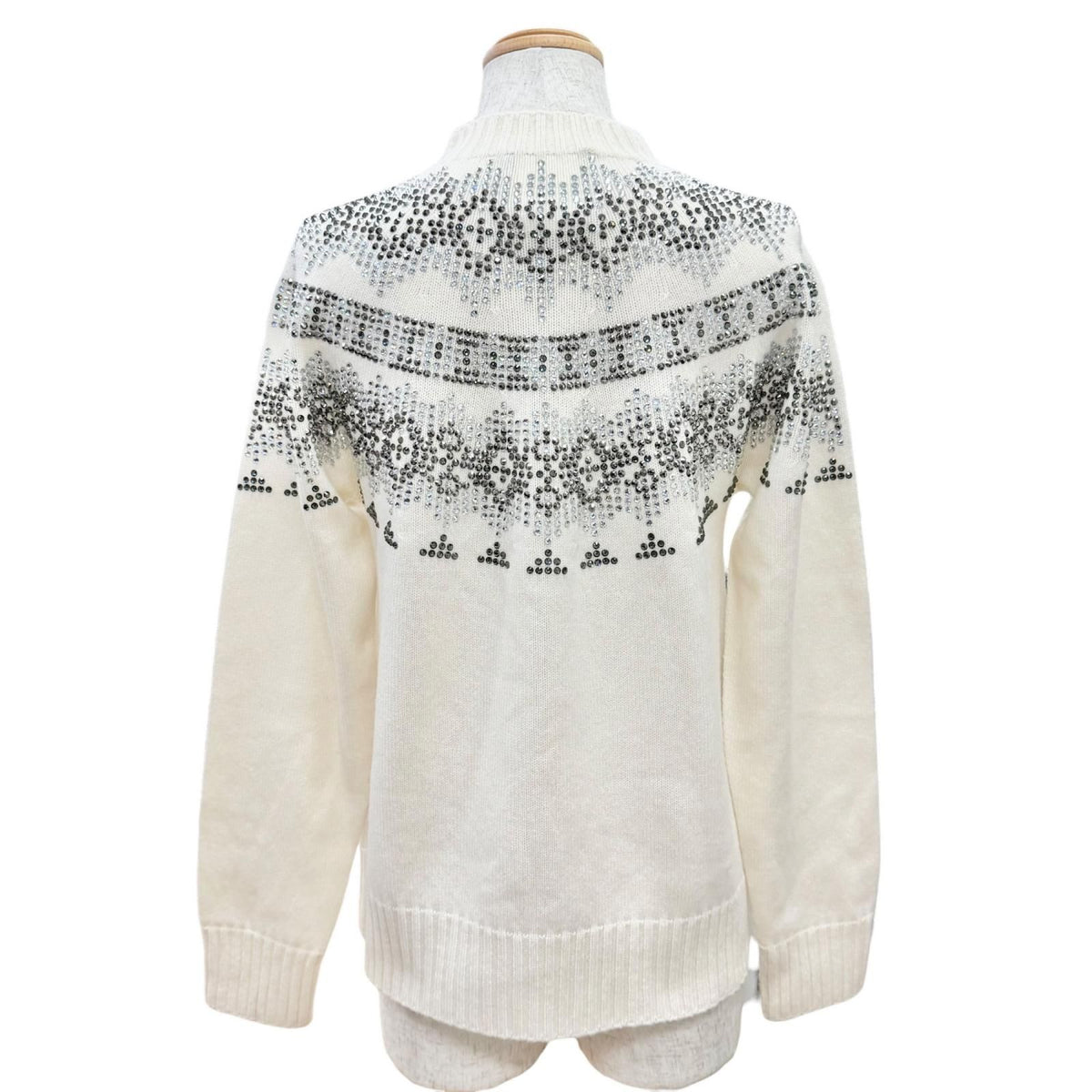 Max Mara Wool Cashmere Rhinestone Decoration Long Sleeve Knit Sweater Ivory — view 4