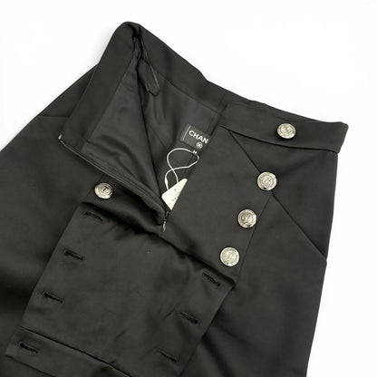 Chanel 100% Cotton CC Logo Anchor Button Wide Pants Black 34 — view 5