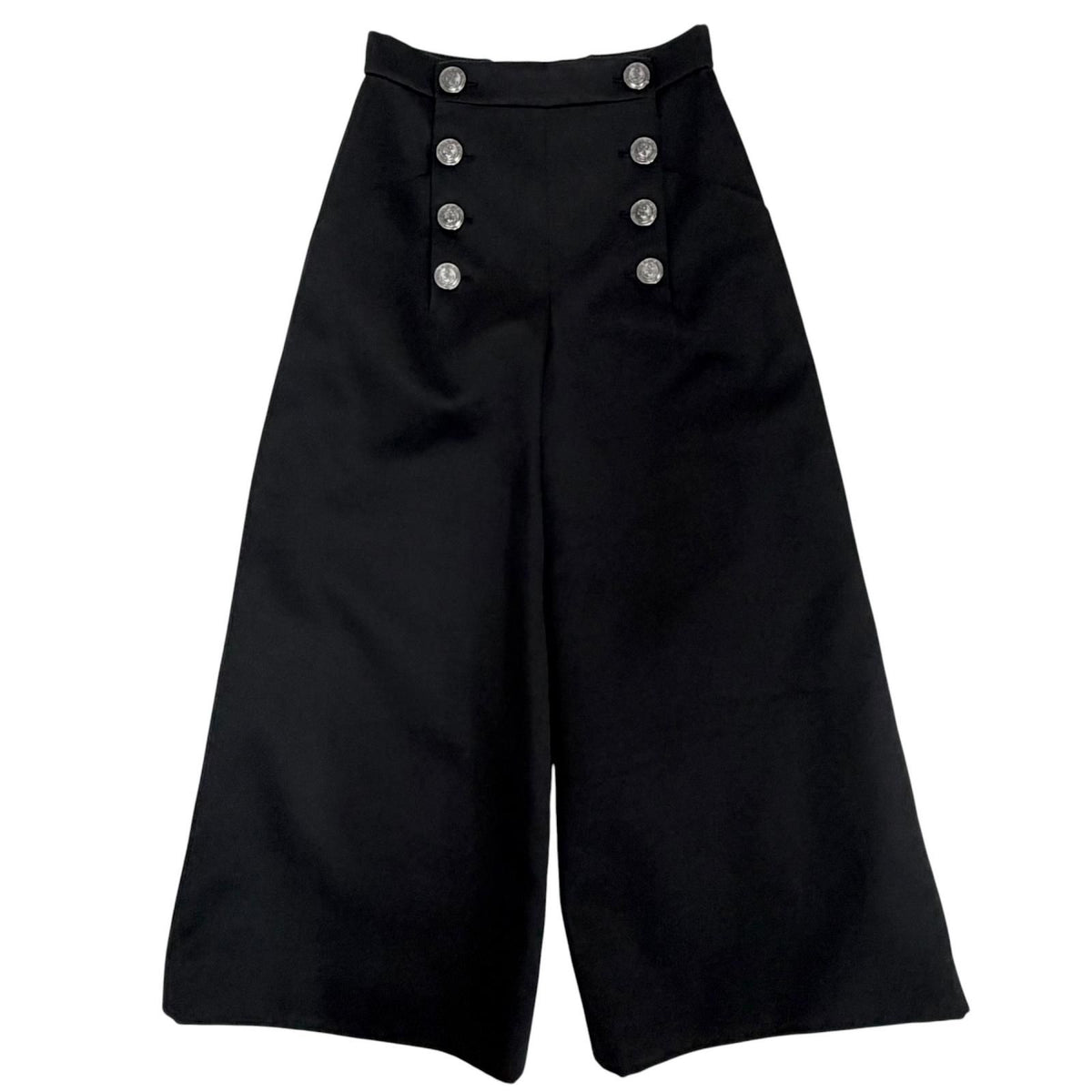 Chanel 100% Cotton CC Logo Anchor Button Wide Pants Black 34