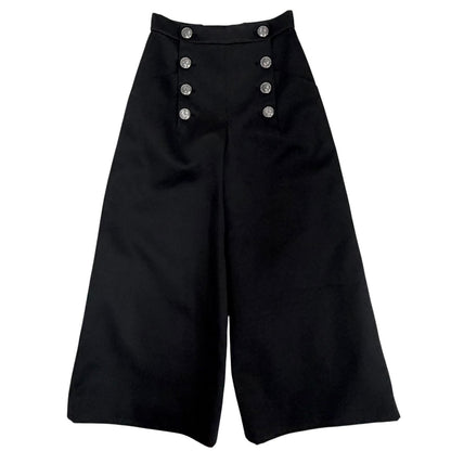 Chanel 100% Cotton CC Logo Anchor Button Wide Pants Black 34