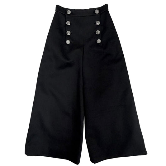 Chanel 100% Cotton CC Logo Anchor Button Wide Pants Black 34