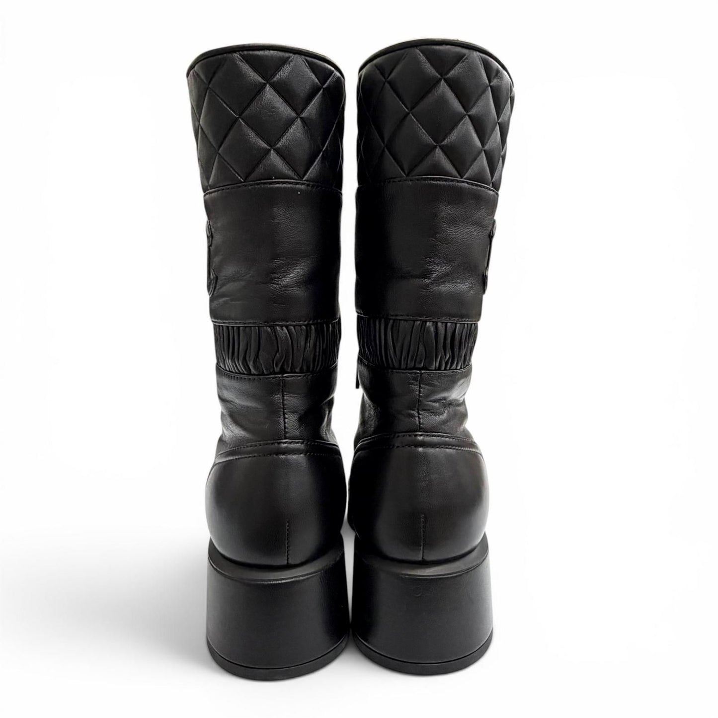 Chanel CC Logo Quilted Lace Up Leather Short Boots Black — view 5