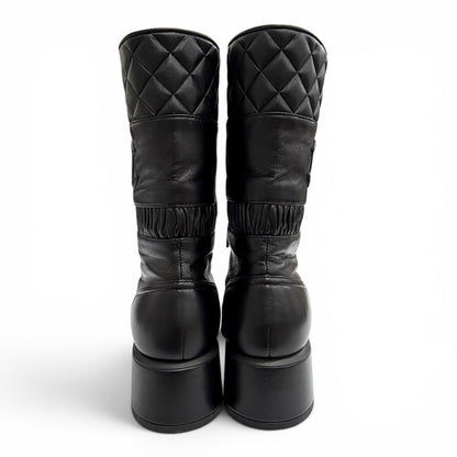 Chanel CC Logo Quilted Lace Up Leather Short Boots Black — view 5