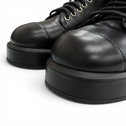 Chanel CC Logo Quilted Lace Up Leather Short Boots Black — view 7