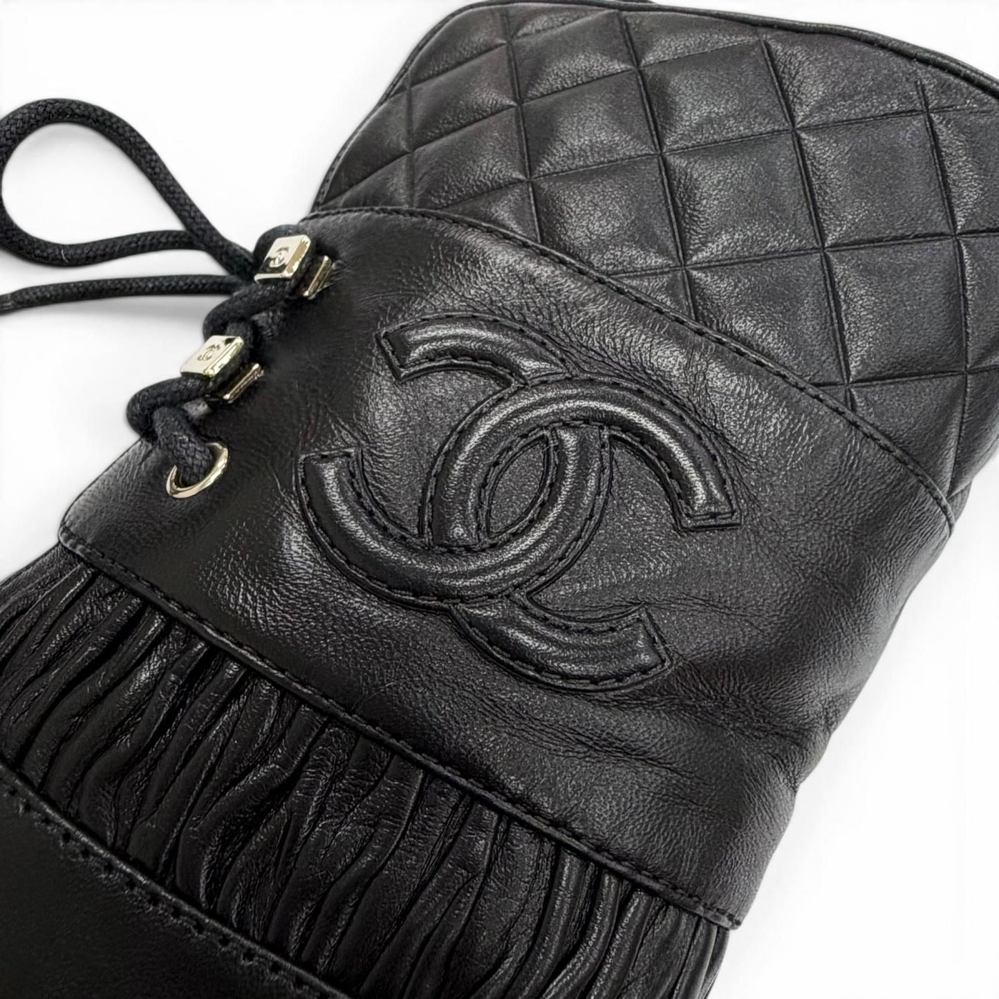Chanel CC Logo Quilted Lace Up Leather Short Boots Black — view 8