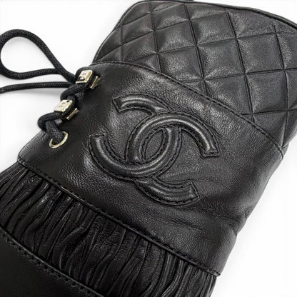 Chanel CC Logo Quilted Lace Up Leather Short Boots Black — view 8