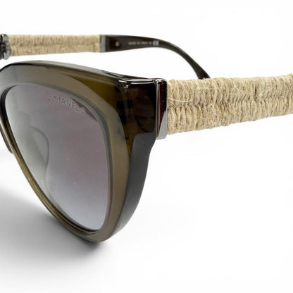 Chanel CC Logo Linen Rope Cat Eye Gradient Lens Sunglasses Khaki Eyewear — view 8