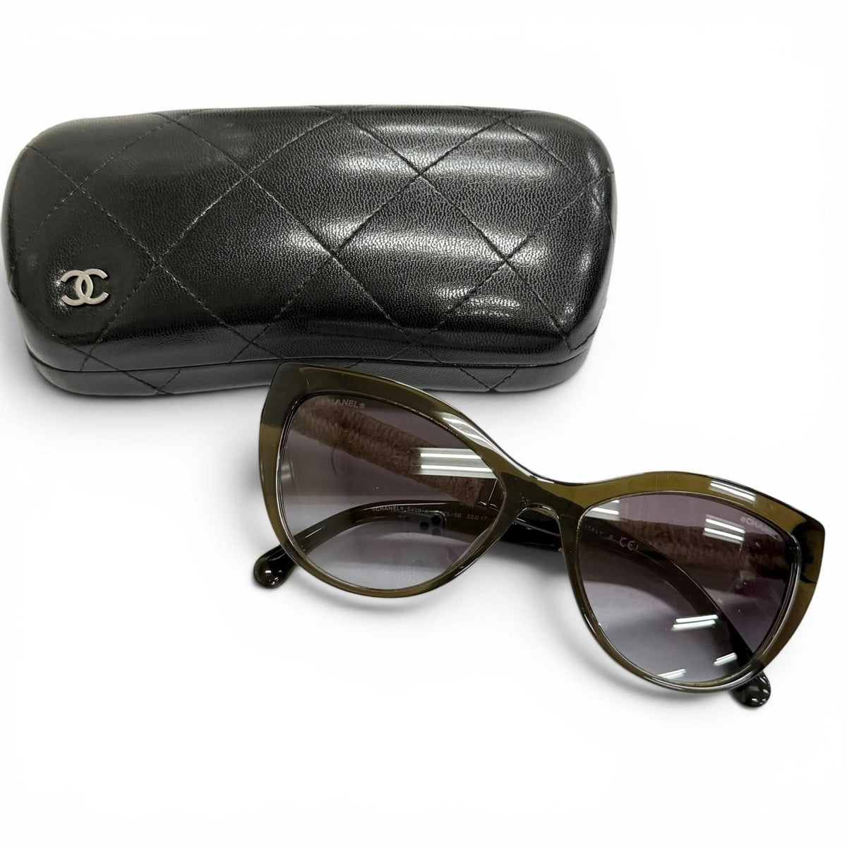 Chanel CC Logo Linen Rope Cat Eye Gradient Lens Sunglasses Khaki Eyewear — view 2