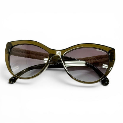 Chanel CC Logo Linen Rope Cat Eye Gradient Lens Sunglasses Khaki Eyewear