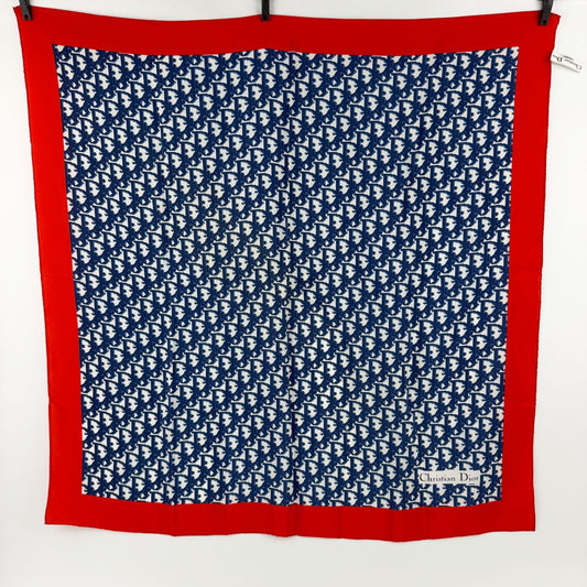 Dior Trotter Logo Pattern Silk Scarf Red Navy White Multicolor Vintage