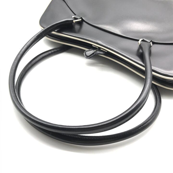 Prada Leather Kiss Lock Hand Bag Black — view 6