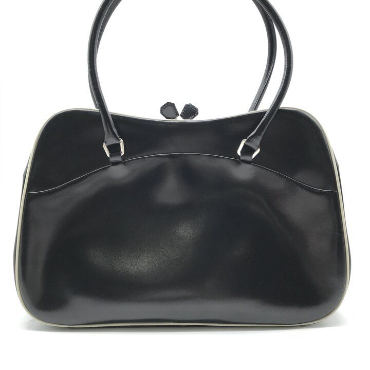 Prada Leather Kiss Lock Hand Bag Black — view 2