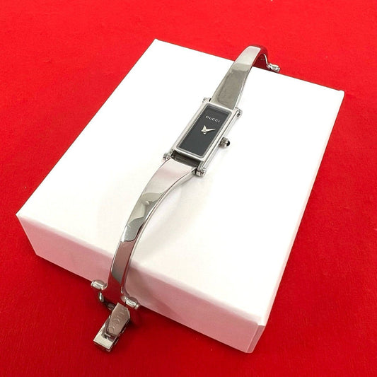 Gucci Bangle Watch Stainless Steel Quartz Wrist Silver Black