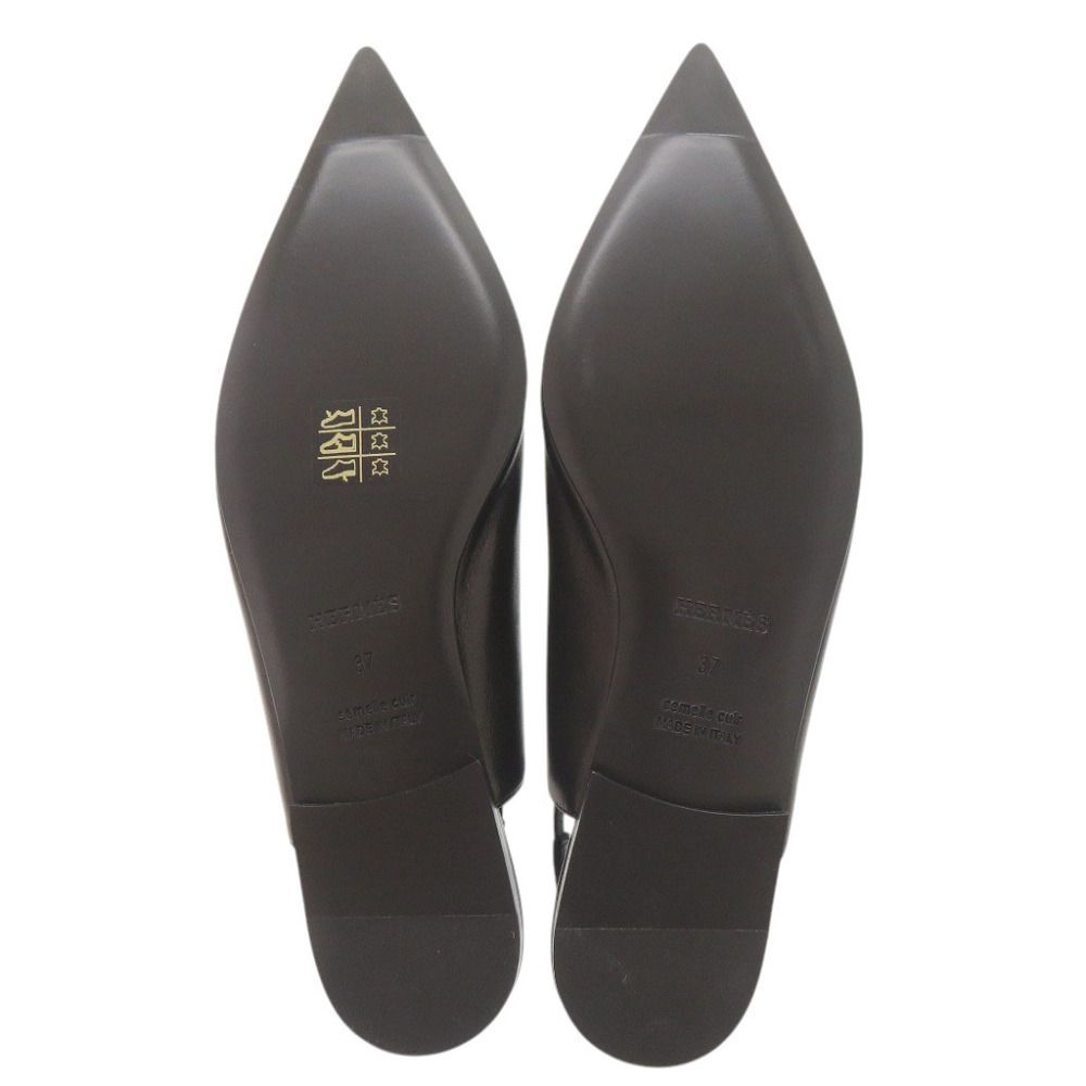 Hermes Lovely Kelly Buckle Nappa Leather Black Flat Shoes Pumps 37 — view 5
