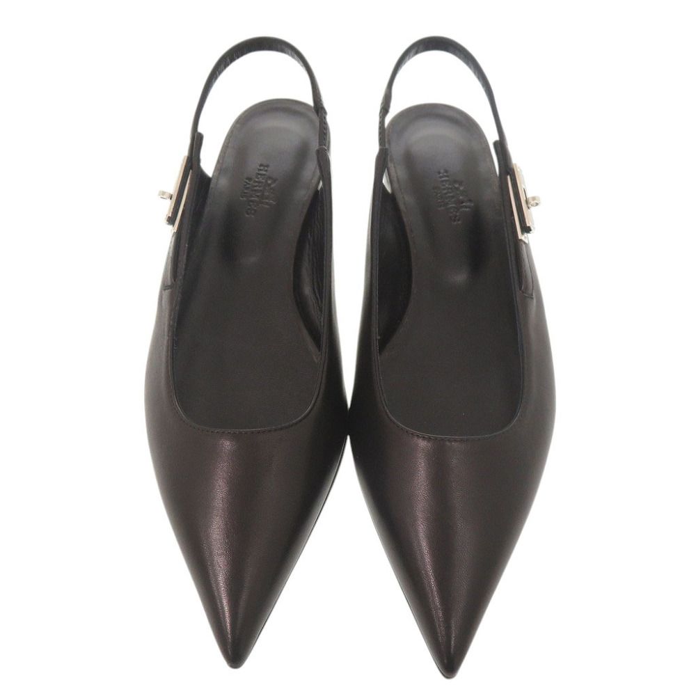 Hermes Lovely Kelly Buckle Nappa Leather Black Flat Shoes Pumps 37 — view 3