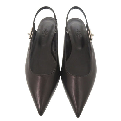 Hermes Lovely Kelly Buckle Nappa Leather Black Flat Shoes Pumps 37 — view 3