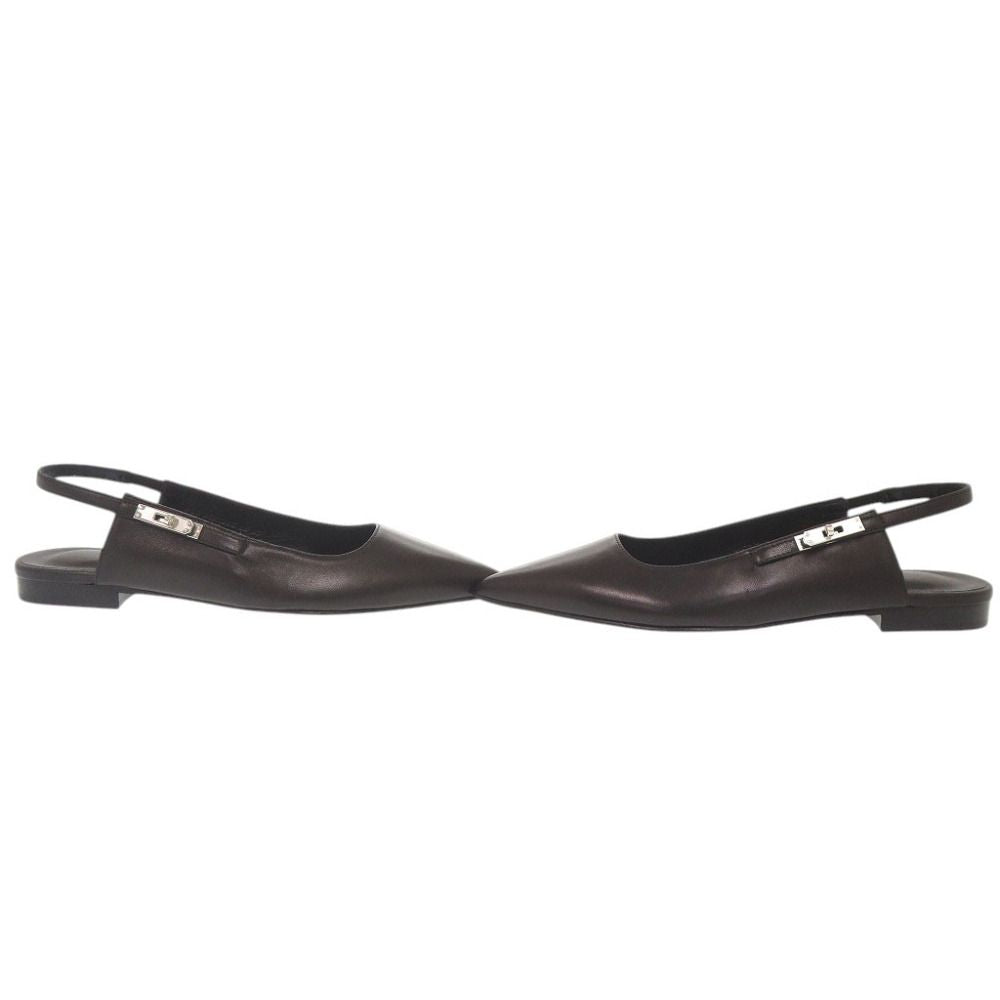 Hermes Lovely Kelly Buckle Nappa Leather Black Flat Shoes Pumps 37 — view 7