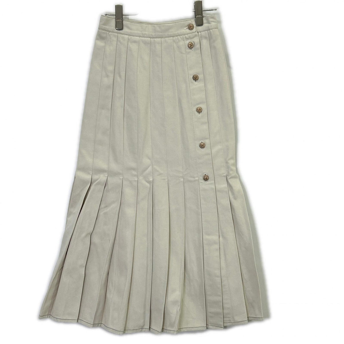 Chanel Coco Button Cotton Pleated Skirt 34