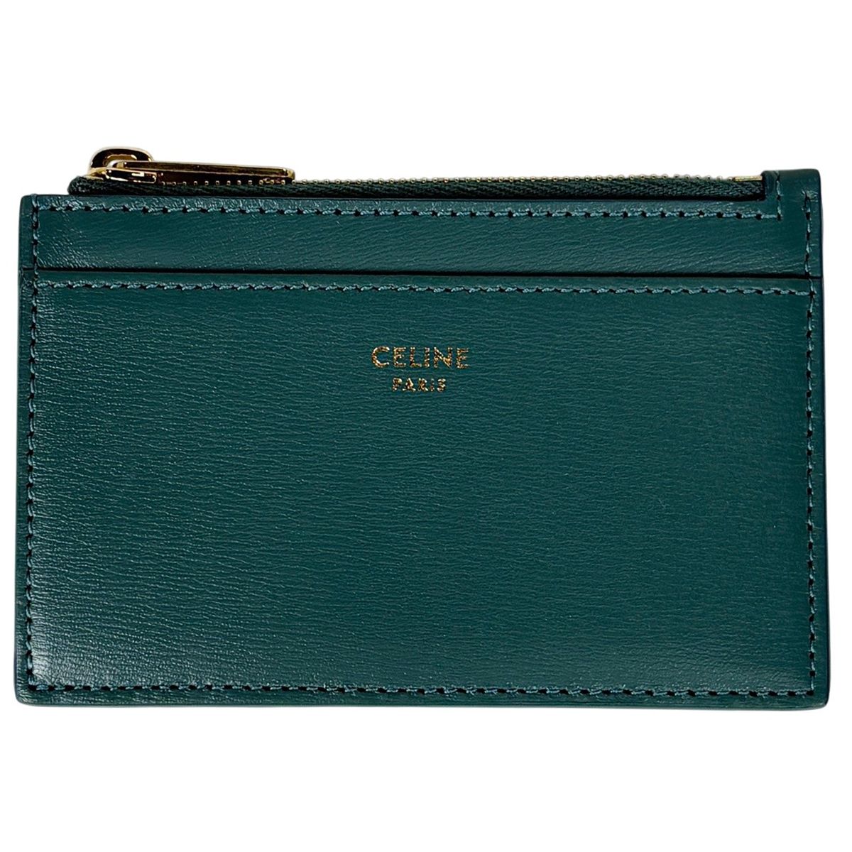 Celine Zip Card Holder Leather Green