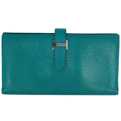 Hermes Bearn Soufflet Wallet Chevre Malachite