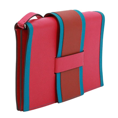 Hermes Passan Shoulder Bag Leather Pink Brown Blue Clutch Silver — view 2