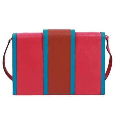 Hermes Passan Shoulder Bag Leather Pink Brown Blue Clutch Silver — view 3