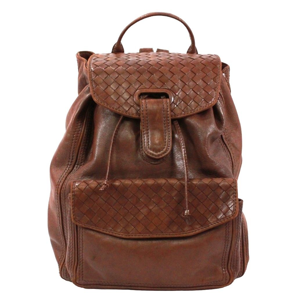Bottega Veneta Intrecciato Backpack Leather Brown Gold
