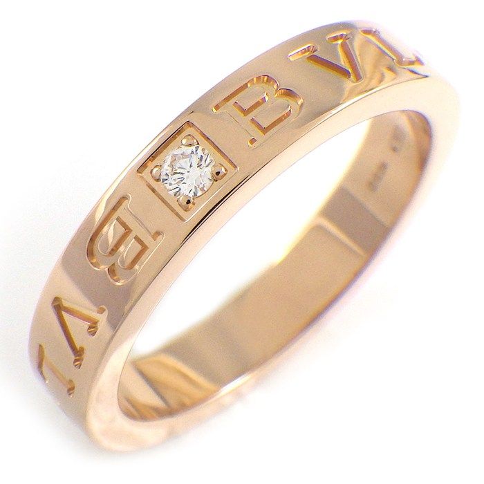 Bvlgari Ring B.Zero1 Essential Band Logo Double Point Diamond 18K Pink Gold