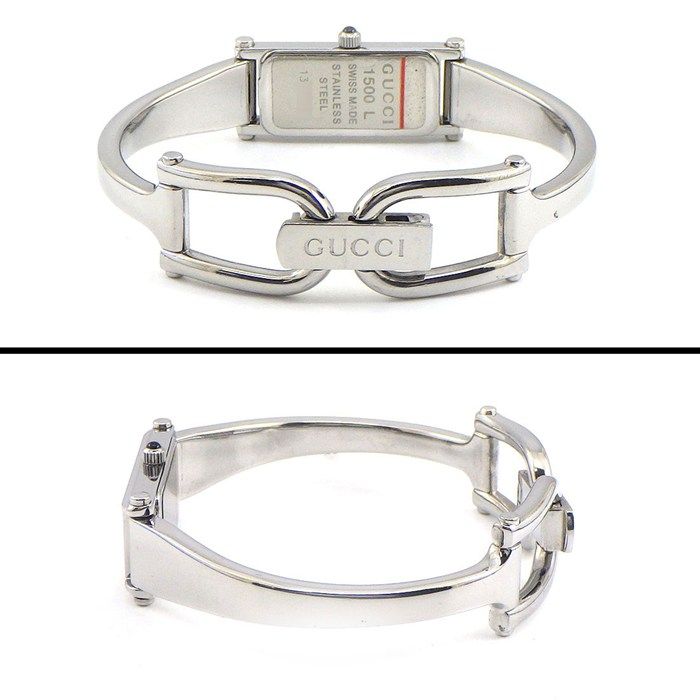 Gucci Watch Bracelet Horsebit Rectangular Sunray Gray Dial SS Quartz Analog — view 3