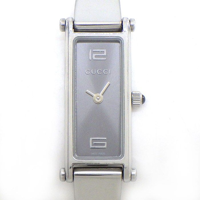 Gucci Watch Bracelet Horsebit Rectangular Sunray Gray Dial SS Quartz Analog