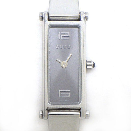 Gucci Watch Bracelet Horsebit Rectangular Sunray Gray Dial SS Quartz Analog
