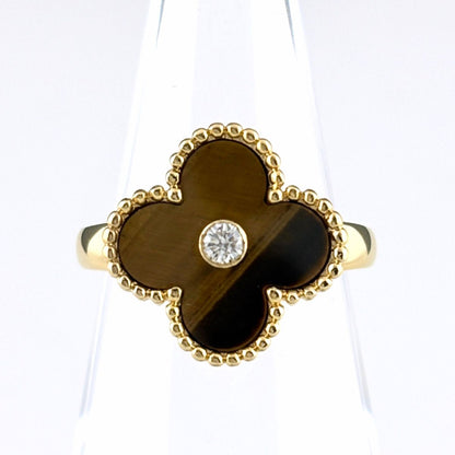 Van Cleef & Arpels Vintage Alhambra Ring Yellow Gold Diamond Tiger Zooeye