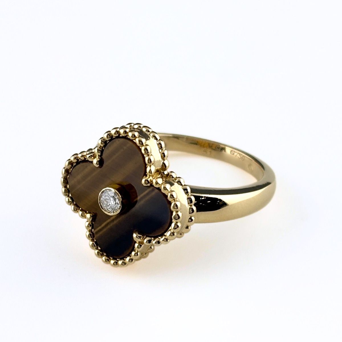 Van Cleef & Arpels Vintage Alhambra Ring Yellow Gold Diamond Tiger Zooeye — view 3