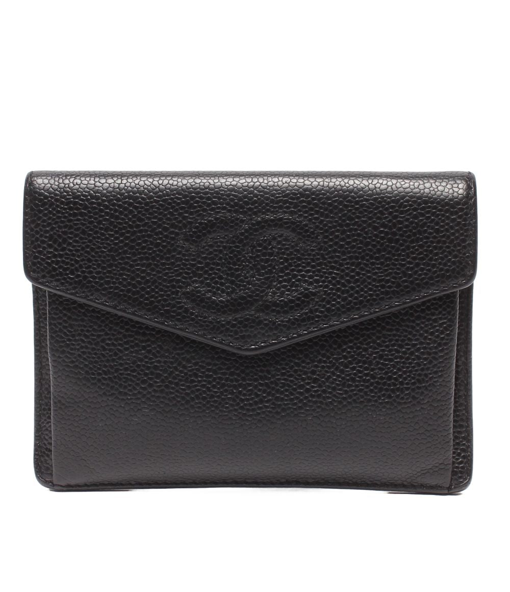 Chanel Coin Case Card Caviar Leather CC Logo Gold No. 5