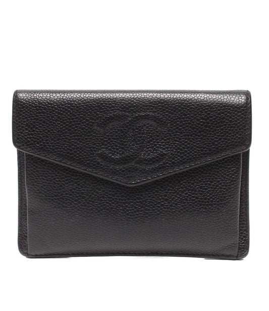 Chanel Coin Case Card Caviar Leather CC Logo Gold No. 5
