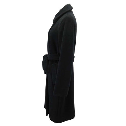Max Mara Silver Tag Wool Angora Melton Belted Coat Double Breasted 36 Black — view 3