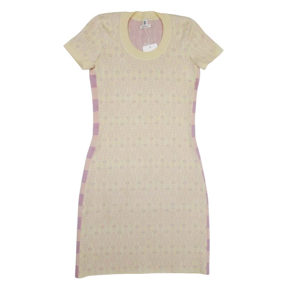 Hermes Cliquetis Silk Knit Dress Chaine D'Ancre Jacquard Short Sleeve 36 Beige